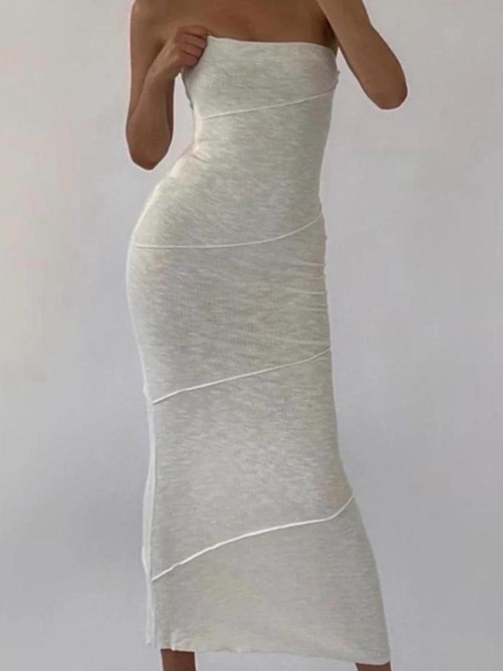 Princess Polly Strapless Cream Ribbed Bodycon Midi Dress
